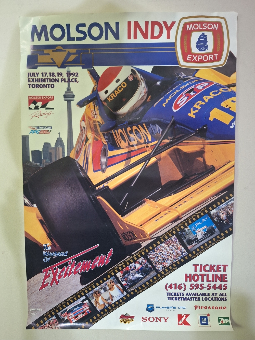 Vintage 1992 Molson Indy Toronto Promo Poster Exhibition Place Racing 17x25